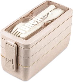 Premium Bento Box for Adults Upgraded Version Includes Spoon Fork Leakproof and BPA Free 32 oz Beige